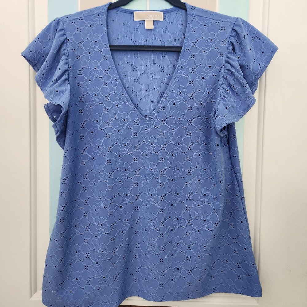 Michael Kors Women's Cap Sleeves Blue Size Large